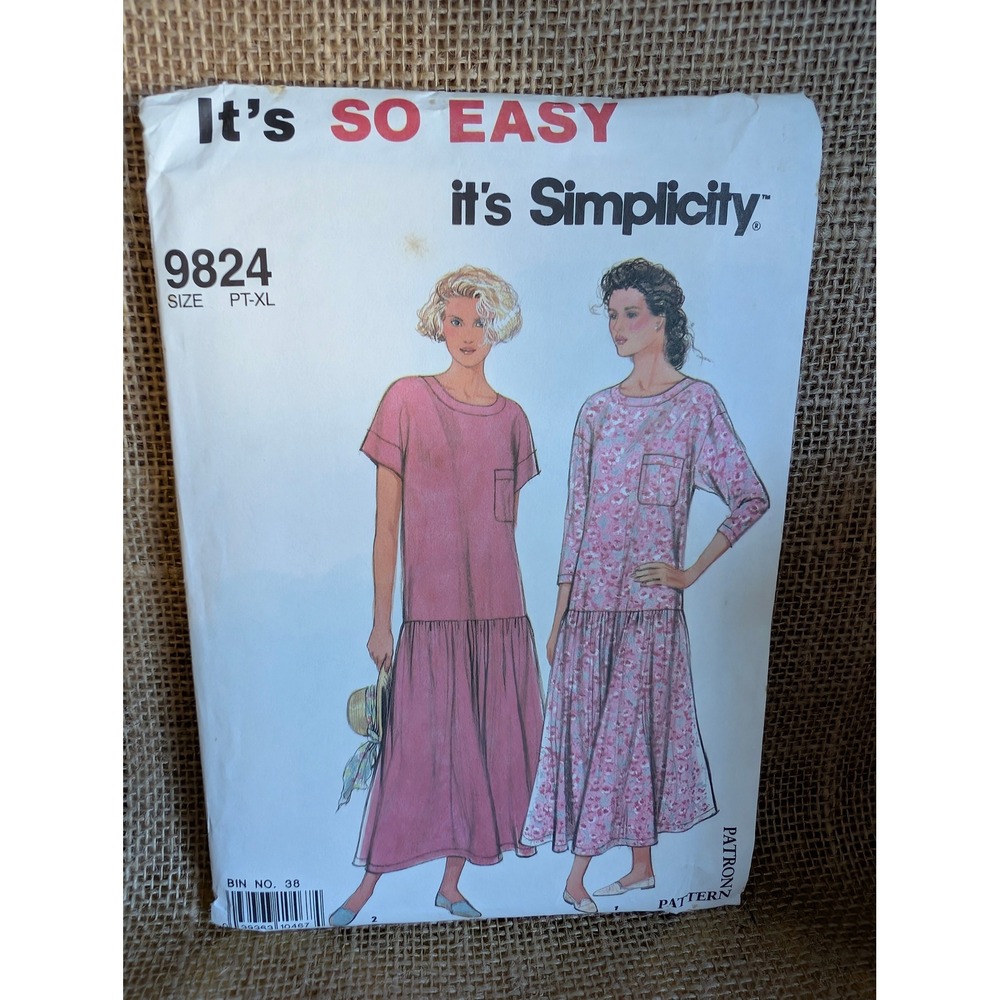 Vintage 1990 Simplicity 9824 Sewing Pattern Misses Pullover Dress Size PT-XL